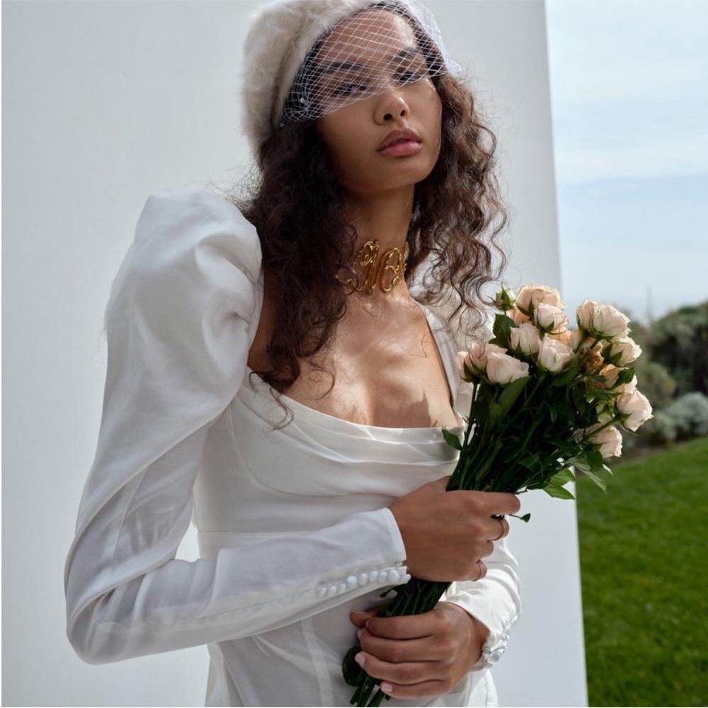 For Love And Lemons Cream Dress with Puff Sleeves